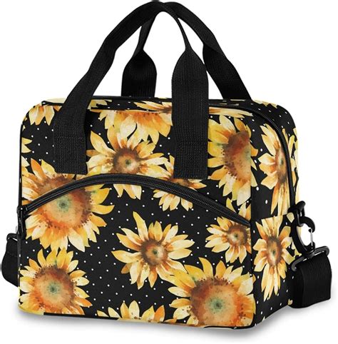 Sunflower Floral Polka Dots Lunch Tote Bags For Women Leakproof Lunch