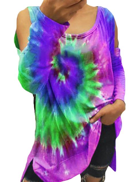Plus Size Long Sleeve Top For Women Tie Dye Gradient Color Tee Shirts