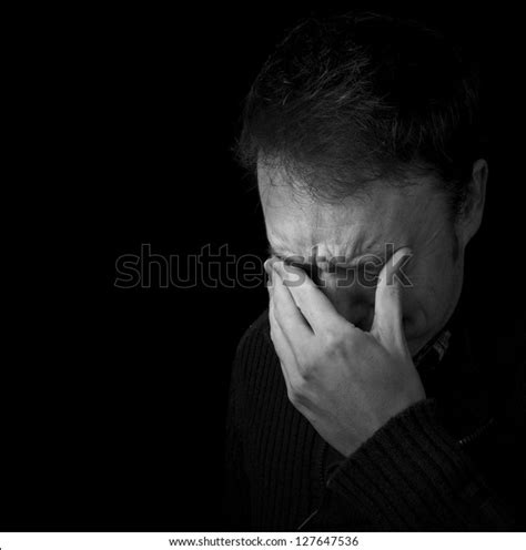 Sadness Man Crying Black White Portrait Stock Photo Edit Now 127647536