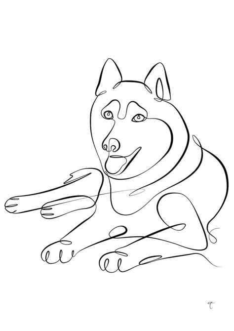 Siberian Husky Line Art Drawing Minimalist Digital Print Personalized