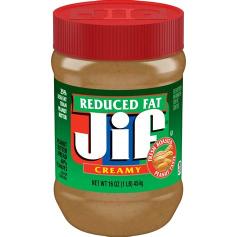 Jif Reduced Fat Creamy Peanut Butter Spread 60 Peanuts 16 Ounces