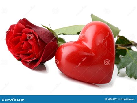 Single Red Rose And Red Heart Stock Image Image Of Beauty Celebrate
