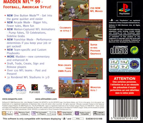 Madden Nfl 99 1998 Playstation Box Cover Art Mobygames