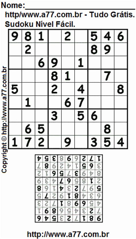 Facile, moyen, difficile et diabolique. Sudoku Grátis Para Imprimir Nível Fácil.