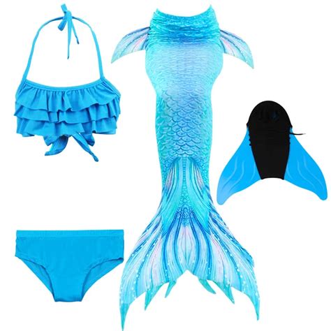 2019 New Blue Children Mermaid Swimwear Girls Colorful Bikini Children