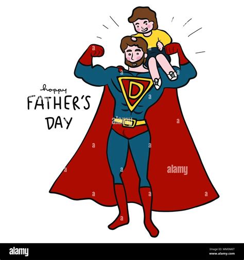 Feliz Día Del Padre Super Héroe Papá Con Dibujos Animados Niño