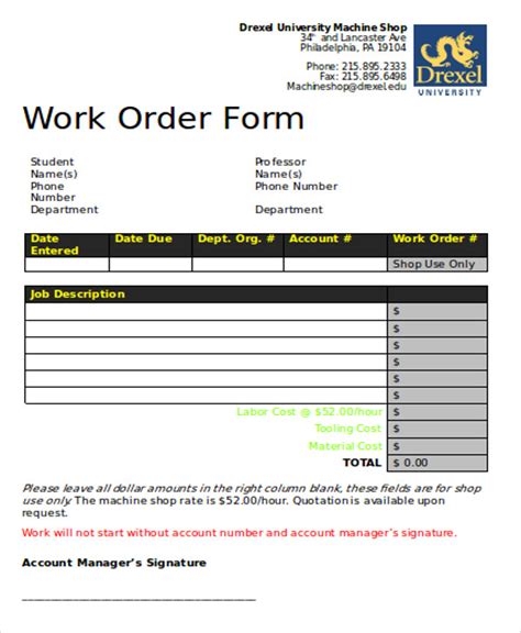 Sample Work Order Form Klinik