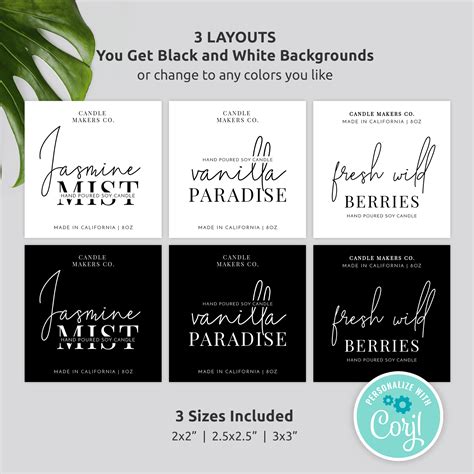 Product Label Templates Minimalist Candle Labels Diy