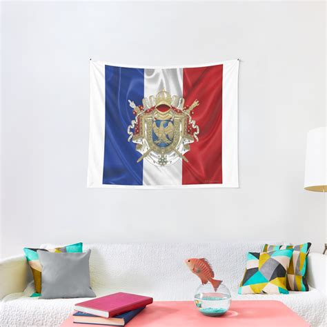 greater coat of arms of the first french empire over flag of france tapestry by captain7
