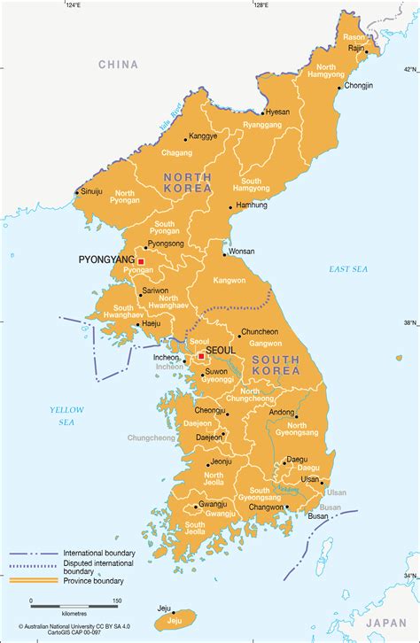 In 2019, south korea's nominal gdp (gross domestic product) amounted to around 1,919 trillion south korean won, compared to that of north korea which was approximately 35.28 trillion south korean won. North and South Korea - Provincial map - CartoGIS Services ...