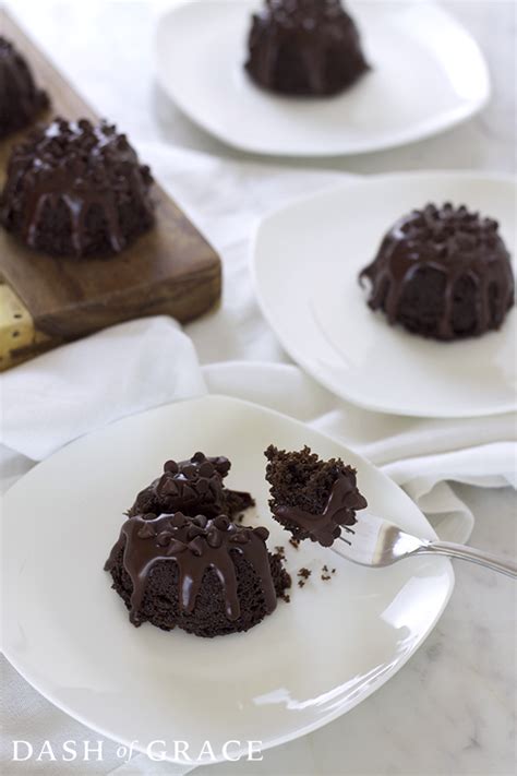 This bundt cake recipe makes 1 mini dessert. Triple Chocolate Mini Bundt Cakes Recipe - Dash of Grace