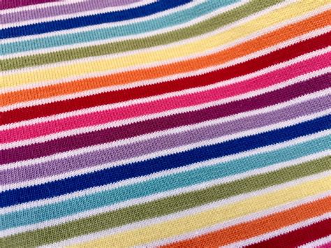 Multi Stripe White Rainbow Jersey Knit Elastane 4 Way Stretch Rib Cuff