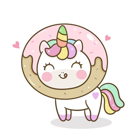 Cute Unicorn Donut Cartoon Pony Vector Happy Birthday Food Party