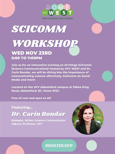 Scicomm Workshop With Ufv West And Dr Carin Bondar Nov 23 5 7 Pm Room