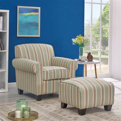 Homesvale Ward Chair And Ottoman In Summer Blue Stripe