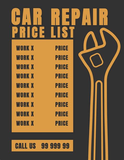 Car Repair Pricing List Template Mediamodifier