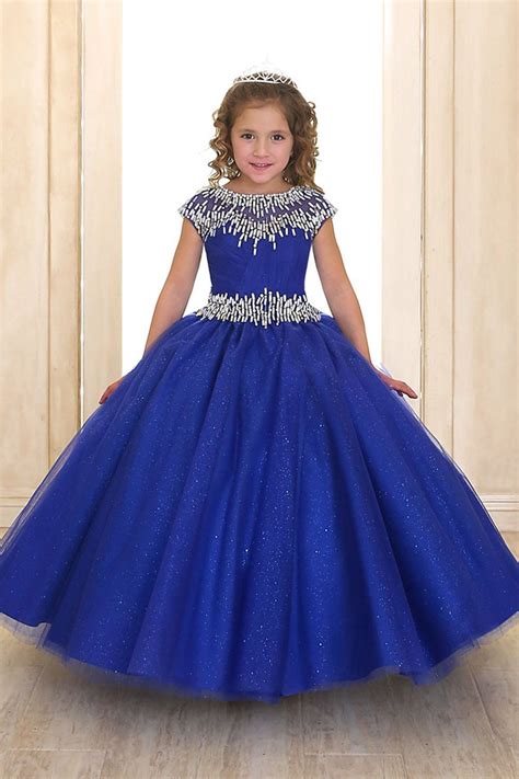 Royal Blue Sweetheart Short Sleeve Rhinestone Beaded Ball Gown Dress