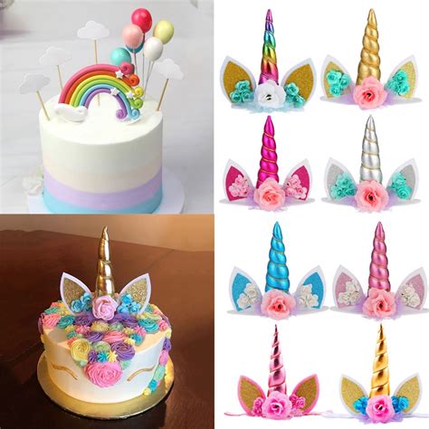 Unicorn Birthday Decorations Rainbow Unicornio Cake Topper Case Cake