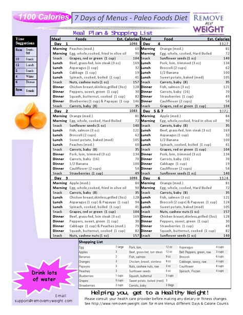 Free 1100 Calories A Day 7 Day Paleo Diet With Shopping List
