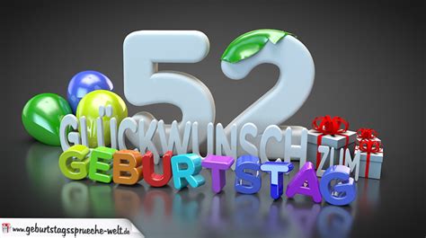 Edle Geburtstagskarte Mit Bunten 3d Buchstaben Zum 52 Geburtstag