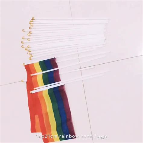 Cheap Wholesale 14x21cm Rainbow Gay Pride Hand Waving Flag Hand Held