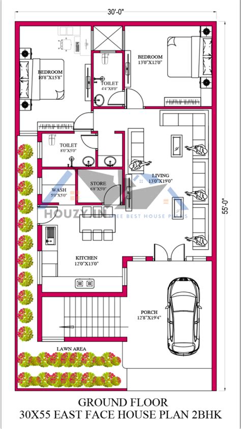 30x55 House Plan 30 55 House Plan With Parking 2bhk Houzyin