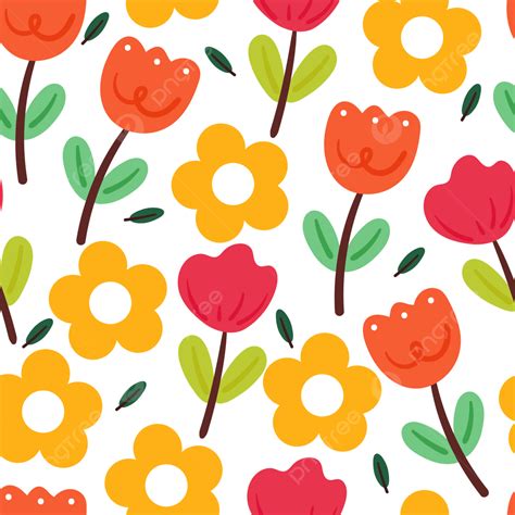 Seamless Pattern Cartoon Flower And Leaves Seamless Pattern Floral