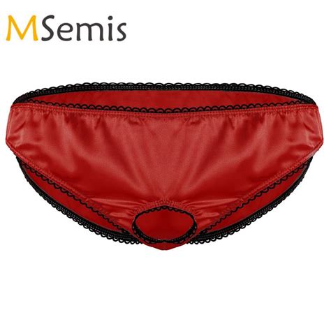 Underwear Mens Hot Sexy Lingerie Open Front Penis Hole Soft Satin Low Rise Sissy Bikini Briefs