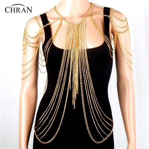 Chran Vintage Fashion Gold Link Shoulder Chain Multi Layer Sexy Beach Bikini Harness Belly