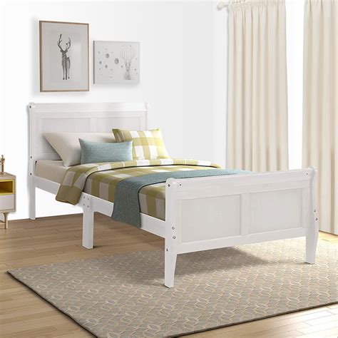 Clearancetwin Platform Bed Frame White Wood Bed Frame With Headboard