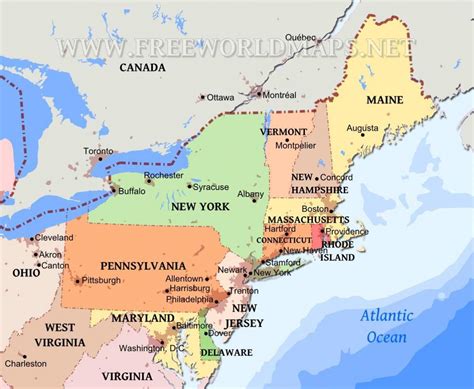 Carte Du Nord Est Des états Unis Avec Les États Et Les Villes Carte