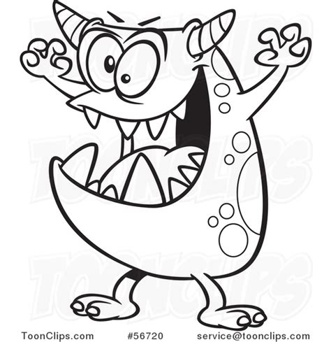 Cartoon Outline Scary Spotted Monster 56720 By Ron Leishman