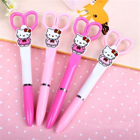 2pcslot Cute Kawaii Cartoon Ballpoint Pens With Scissor Hello Kitty