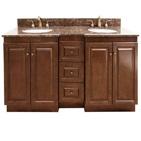 Double sink bathroom vanity cabinets are often mounted one above the other with space left for towels (and bottle traps) between. Granite Top 60-inch Double Sink Bathroom Vanity ...