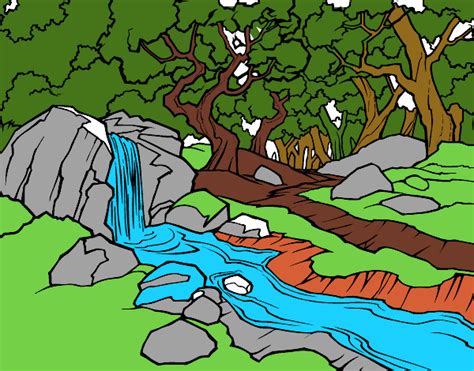 Dibujo De Paisaje De Bosque Con Un R O Pintado Por En Dibujos Net El