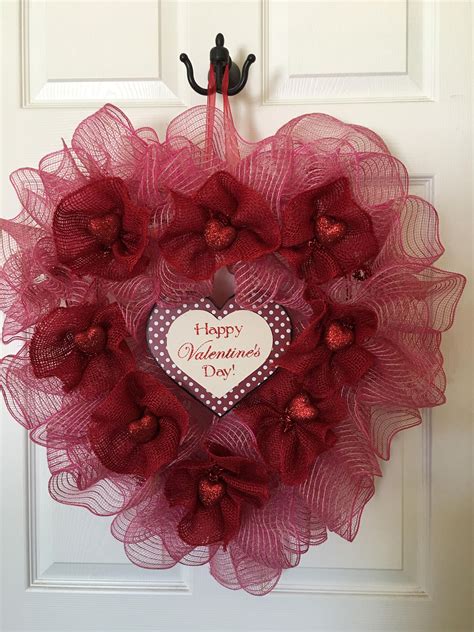 Ruffled Mesh Heart Shaped Valentine Wreath Etsy Valentine Wreath Valentines Day Decorations