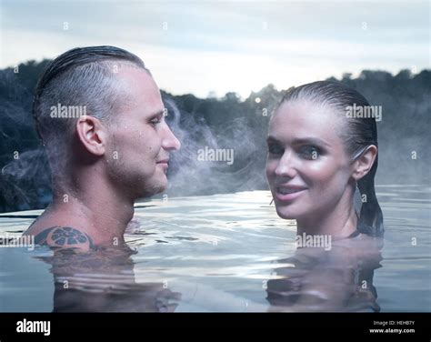 Hot Spring Geothermal Spa On Iceland Romantic Couple In Love Relaxing