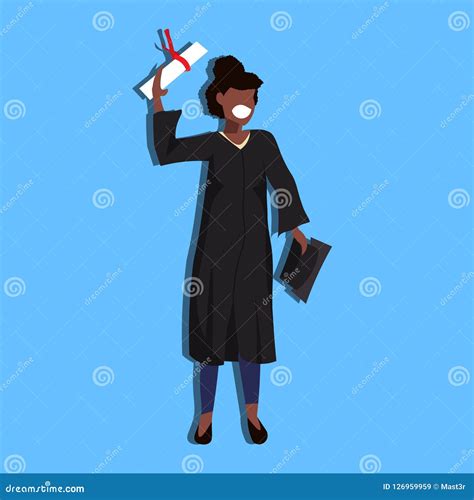 African American Woman Graduated Gown Holding Cap Diploma Student