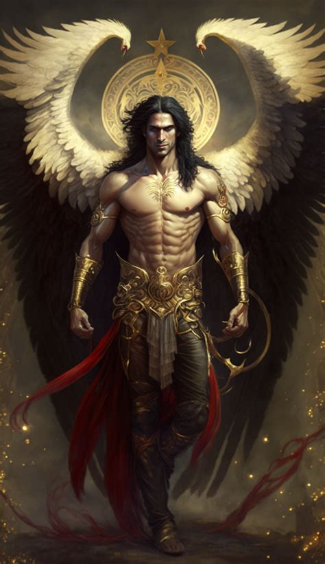 A Man With Large Wings Standing In Front Of An Angel