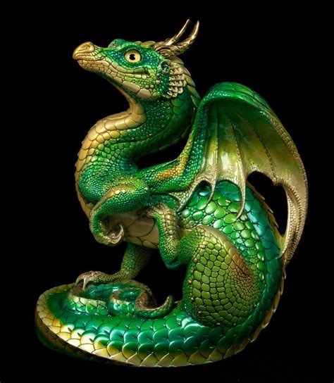 Windstone Editions Golden Emerald 1 Scratching Dragon Figurine