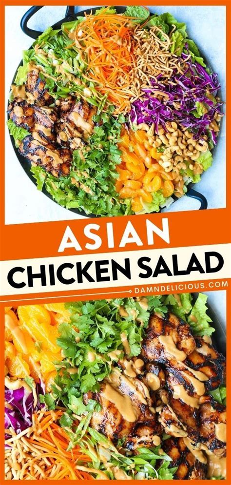 whip up this asian chicken salad made with grilled teriyaki chicken and peanut dressing this