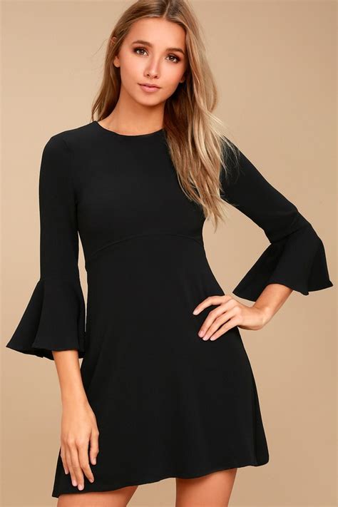 Cute Black Dress Flounce Sleeve Dress Sheath Dress Lbd Lulus