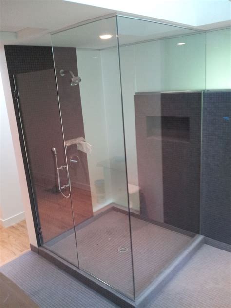 2 sided shower enclosure frameless one side clear and one side frosted frameless shower