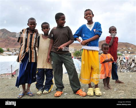 Children At The Ali Addeh Refugee Camp Djibouti Show Off Their Footwear