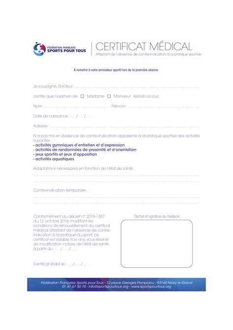 Certificat Medical Saison 20202021 Obligatoire Clubs Sports Pour
