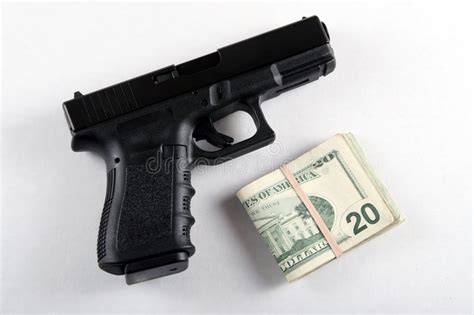 Gun And Money Stock Photo Image Of Five Reflection Dollars 4187736