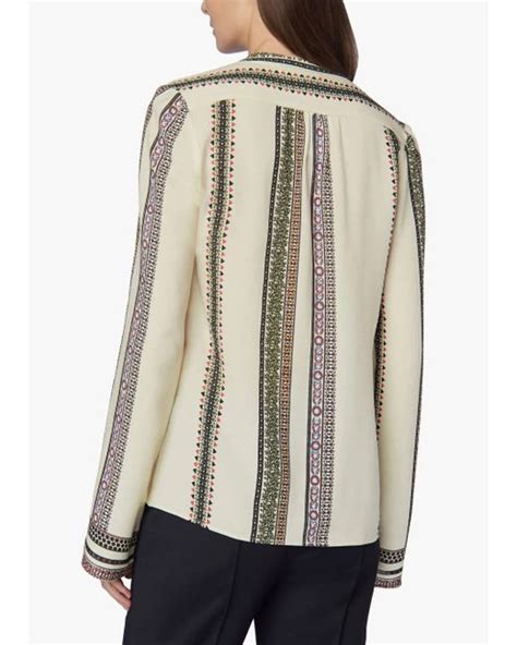 Derek Lam Silk Printed Provincal Striped Kara Blouse With Button Detail