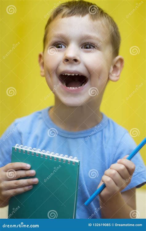 The Boy With The Notebook Is Happy Stock Image Image Of Background