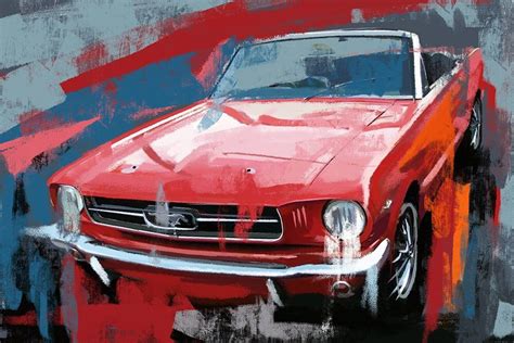 Ford Mustang Canvas Painting Vintage Car Art Classic Pony Car Car