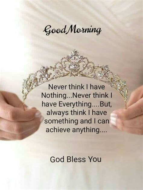A Woman Holding A Tiara With The Words Good Morning On It And An Image Of A